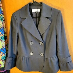 Tahari Elegant Double-Breasted Gray Fittet Blazer Jacket, Feminine, EUC, 6